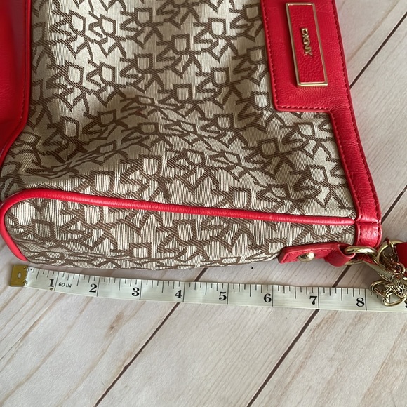 DKNY Red Beige Logo Purse Satchel Crossbody Shoulder Clutch Handbag VERSATILE - Picture 9 of 14